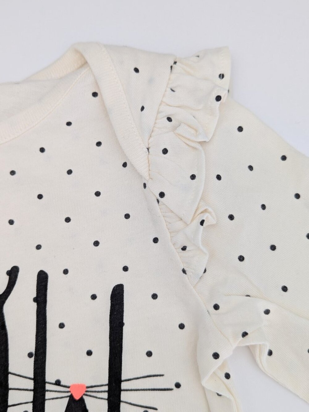 GAP Baby (12-18 Months) Cream/Black Polka Dot "MEOW" Bodysuit/Onesie - Picture 5 of 13